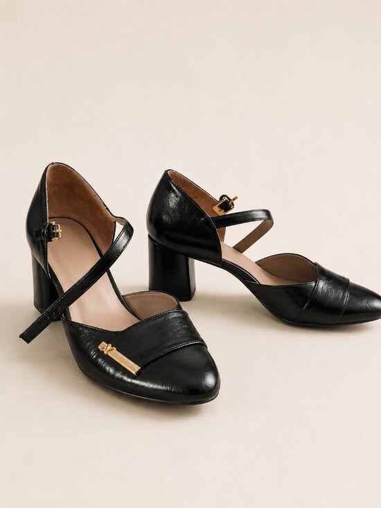 Naturalizer Shoes - Naturalizer Lavish Black Mary Jane Block Heel Pumps Gold Detail Wide Width 9.5W